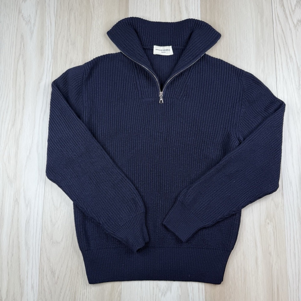 Officine Generale Tarek Funnel Neck 1/4 Zip 100% Wool Italy Made Men's Medium